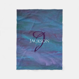 Couverture Polaire Ombre bleue Abstraite   Monogramme violet violet T