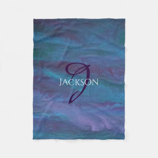 Couverture Polaire Ombre bleue Abstraite | Monogramme violet violet T (Devant)