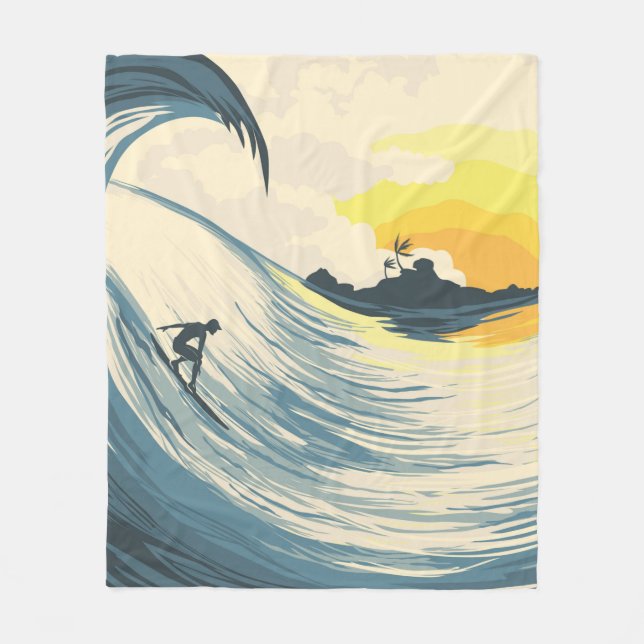 Couverture Polaire Onde tropicale et surfer au coucher du soleil (Devant)
