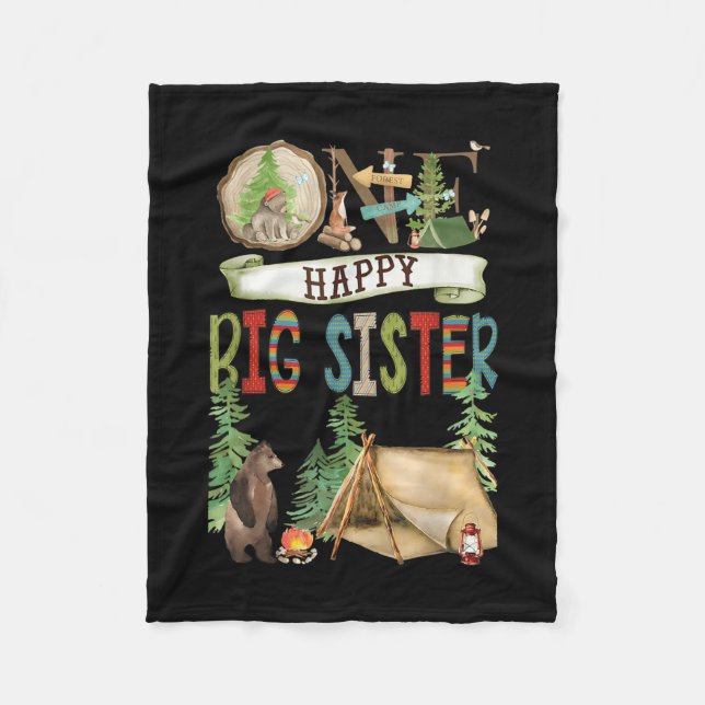Couverture Polaire One Happy Big Sister Camper First Birthday Camng B (Devant)