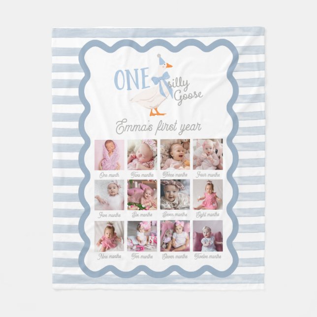 Couverture Polaire One Silly Goose 1st Birthday Photo Sign (Devant)