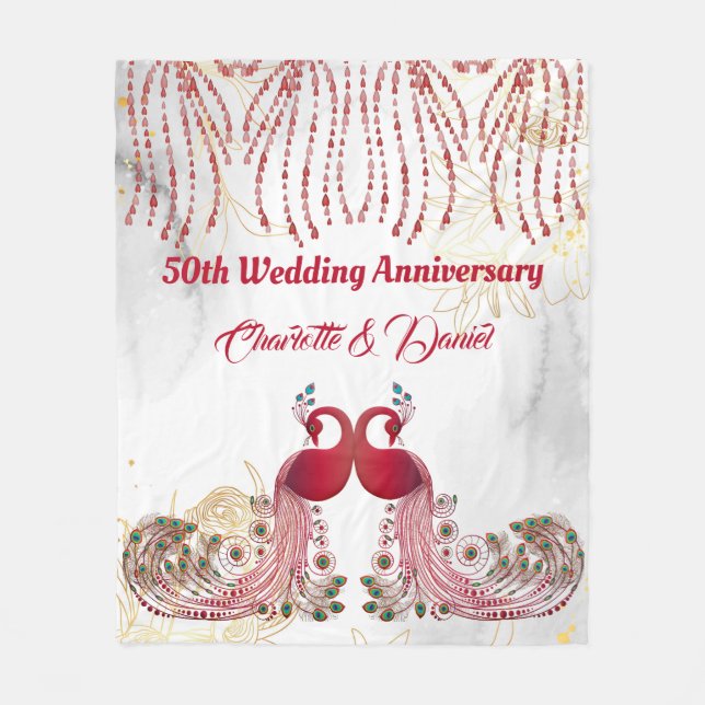 Couverture Polaire Or 50e anniversaire Peacock rouge amour aile coeur (Devant)