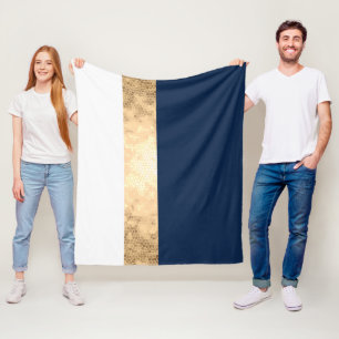 Couverture Polaire or élégant de faux, bleu marine, rayures blanche