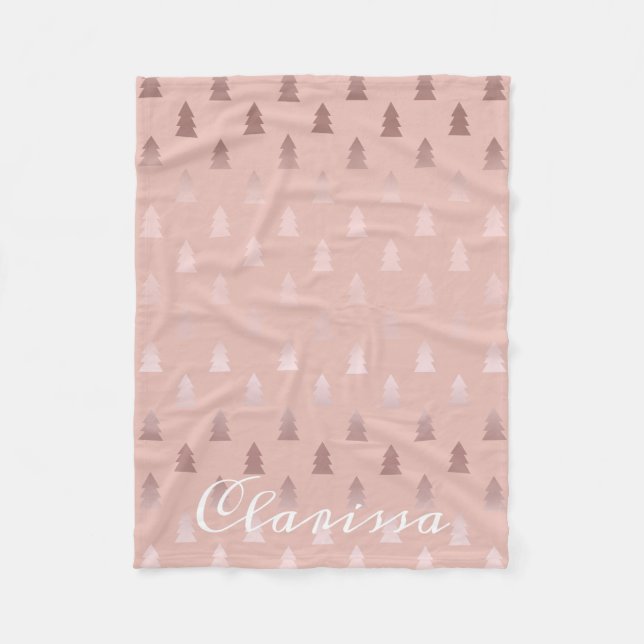 Couverture Polaire Or rose élégant et motif rose d'arbre de Noël (Devant)