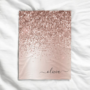 Couverture Polaire Or rose - rose poudré métallisé monogramme prénom