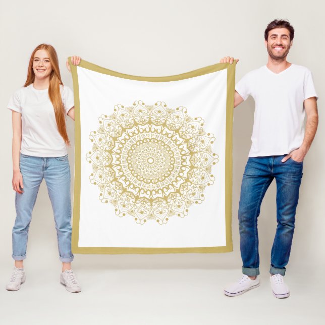 Couverture Polaire Or sur le motif mandarin blanc orné (En situation)