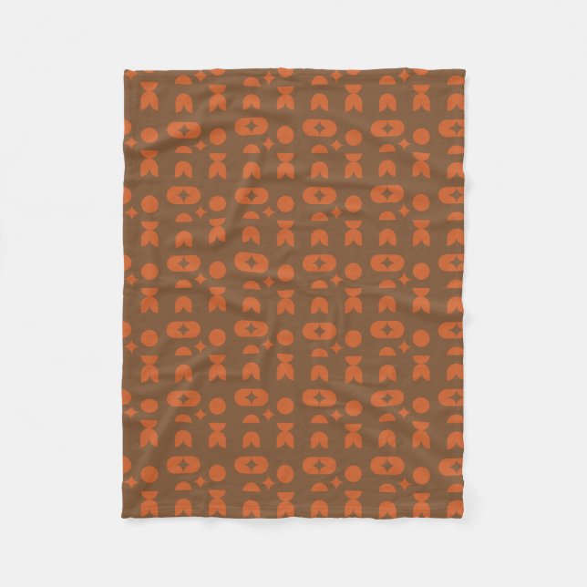 Couverture Polaire Orange Brûlé & Marron Chocolat Géométrique Abstrai (Devant)