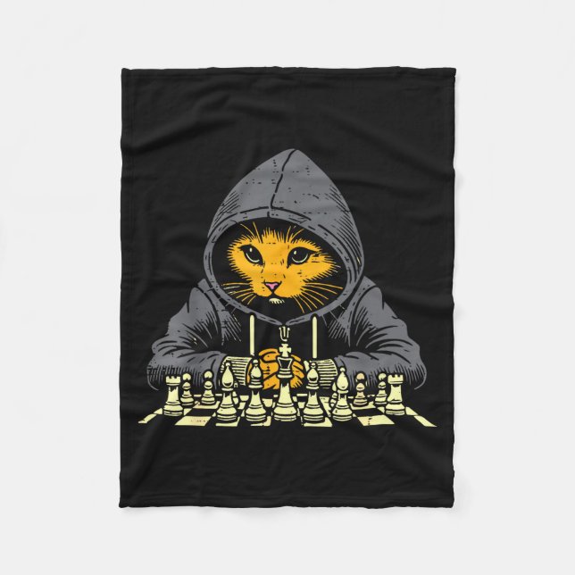 Couverture Polaire Orange Cat Hoodie Playing Chess Game Cool Women Me (Devant)