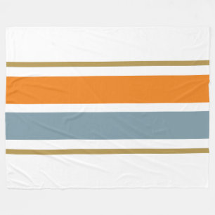 Couverture Polaire Orange chaud bleu ardoise blanc Brown rayures de c