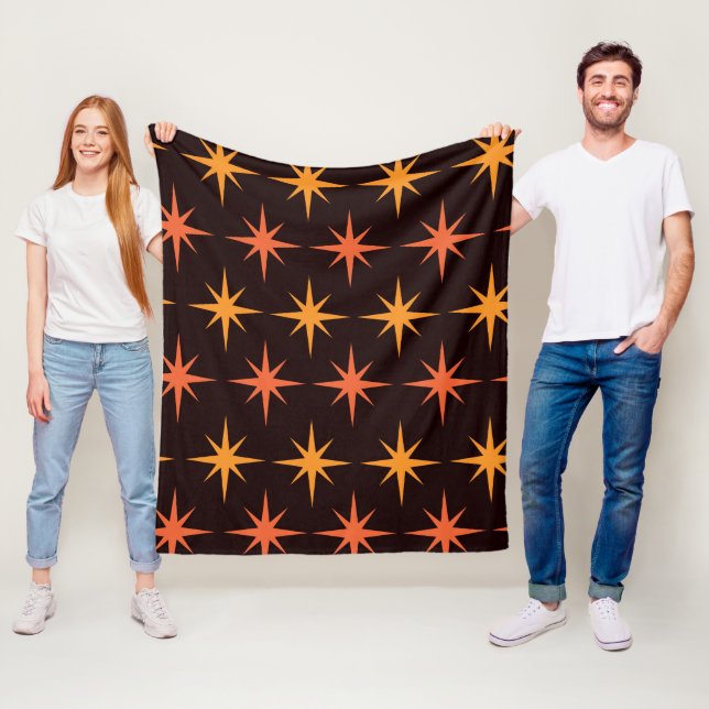 Couverture Polaire Orange et Ambre Mid Century Moderne Starburts (En situation)