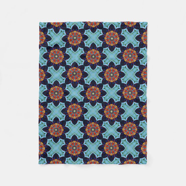 Couverture Polaire Orange et bleu de kaléidoscope de calla de croix (Devant)