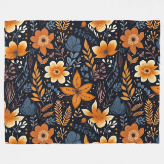 Couverture Polaire Orange Floral Boho Autumn Fall Black