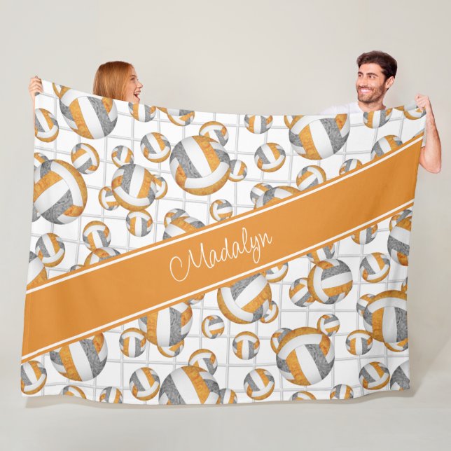 Couverture Polaire Orange gris girly volleyballs motif net accent (En situation)