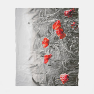 Couverture Polaire Orange Poppy Flower Field Minimaliste Photographie