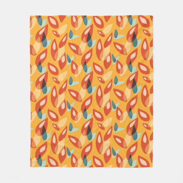 Couverture Polaire Orange Retro Moderne Feuilles géométriques les ann (Devant)