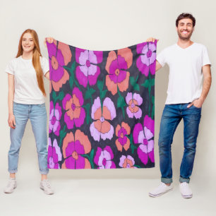 Couverture Polaire Orange rose et Floral noir