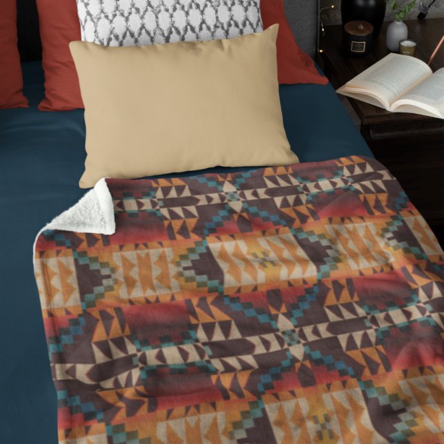 Couverture Polaire Orange Rouge Brown Turquoise Bleu Mosaïque Tribal  (Créateur téléchargé)
