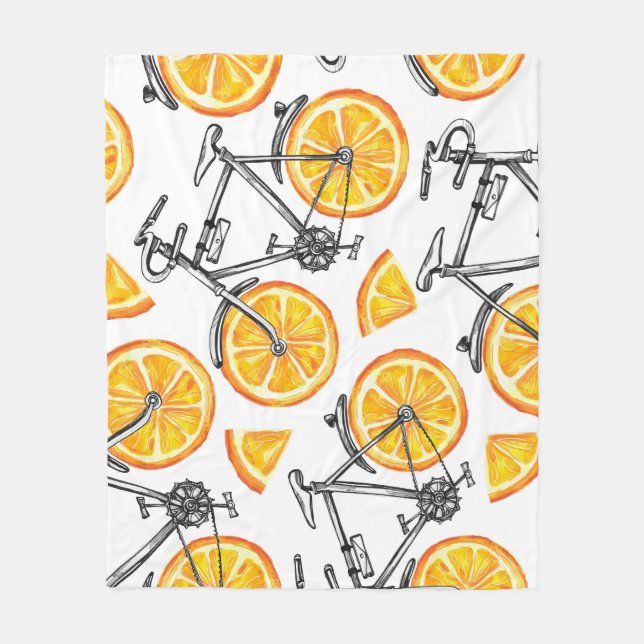 Couverture Polaire Oranges à bicyclette : Motif d'été d'aquarelle (Devant)