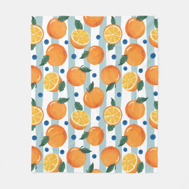 Couverture Polaire Oranges à rayures arrière - plan, motif d'été. (Devant)