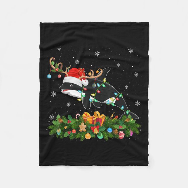Couverture Polaire Orca Xmas Lighting Reindeer Santa Hat Orca Christm (Devant)