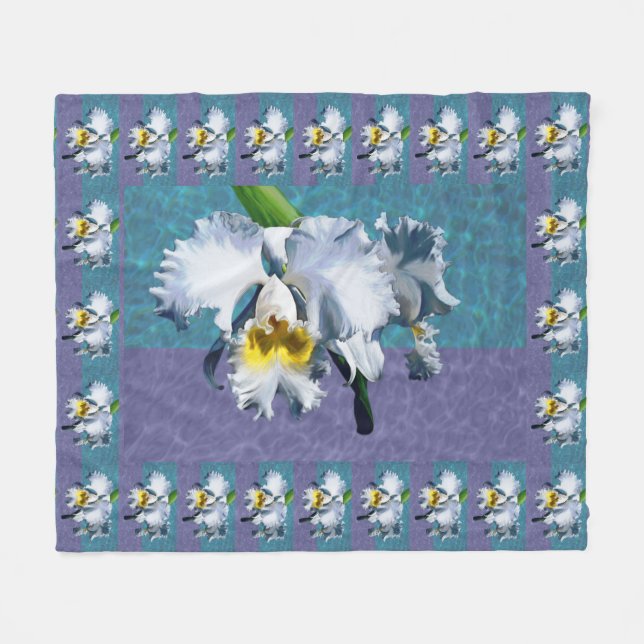 Couverture Polaire Orchidée blanche de Cymbidium (Devant (Horizontal))