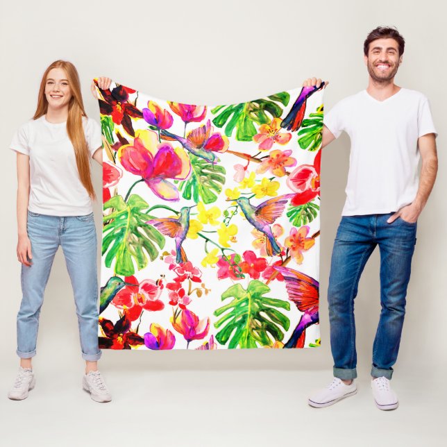 Couverture Polaire Orchidée Et Oiseaux À Fleurs Tropicales Élégantes (En situation)