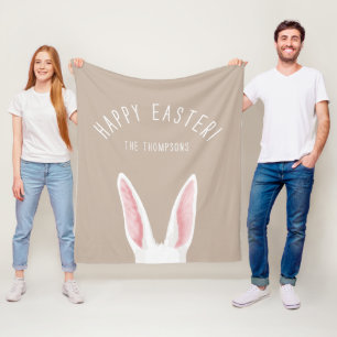 Couverture Polaire Oreilles de lapin blanches minimales sur fond beig
