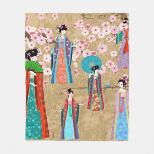Couverture Polaire Orientale fille en retro costumejapanese, chinois,