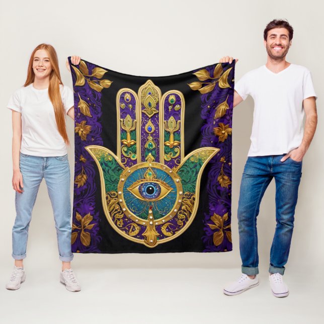 Couverture Polaire Ornate Gold Troisième Oeil Hamsa (En situation)