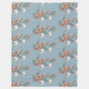 Couverture Polaire Ornements Cônes de Pin Sapin de Noël Bleu