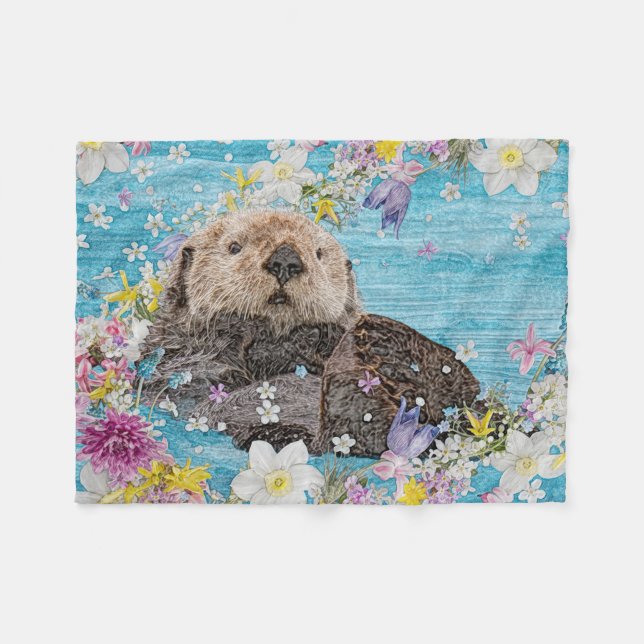 Couverture Polaire Otter Nager dans les fleurs (Devant (Horizontal))