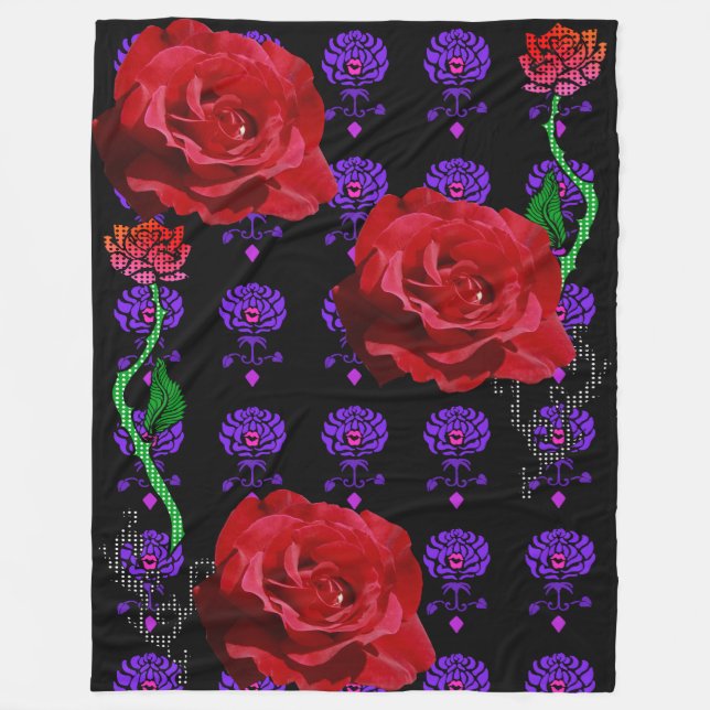 Couverture Polaire Ouatine florale de bruit d'art de rose (Devant)