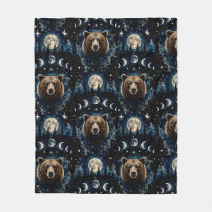 Couverture Polaire Ours au Clair de Lune Motif Aquarelle Forêt Céle