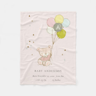 Couverture Polaire Ours Bleu mou Balloon Fille Monogramme Baby Stat