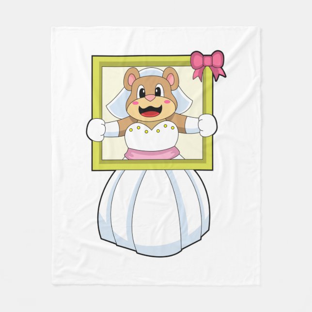 Couverture Polaire Ours comme mariée avec robe Mariage et cadre photo (Devant)