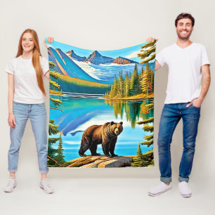 Couverture Polaire Ours de montagne : Art de la réflexion sur le lac