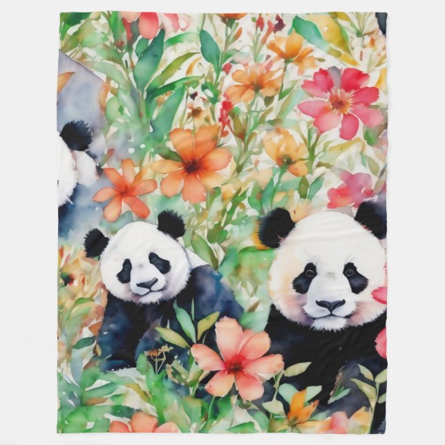Couverture Polaire Ours de panda aquarelle (Devant)