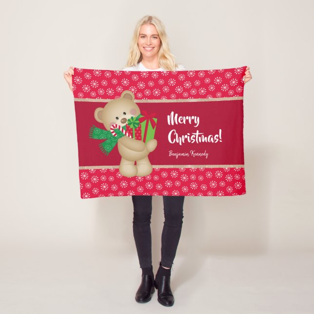 Couverture Polaire Ours en peluche de Noël avec cadeau et flocons de  (En situation)