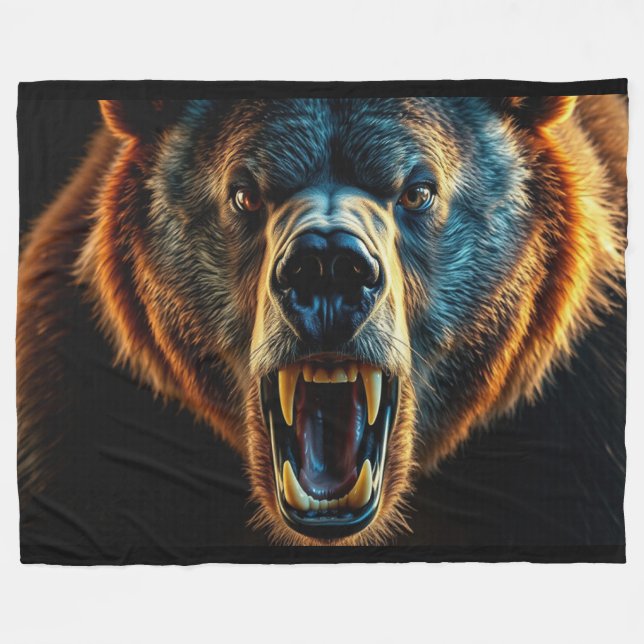 Couverture Polaire Ours grizzli en colère (Devant (Horizontal))