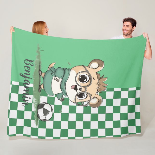 Couverture Polaire Ours mignon avec balle de football (En situation)