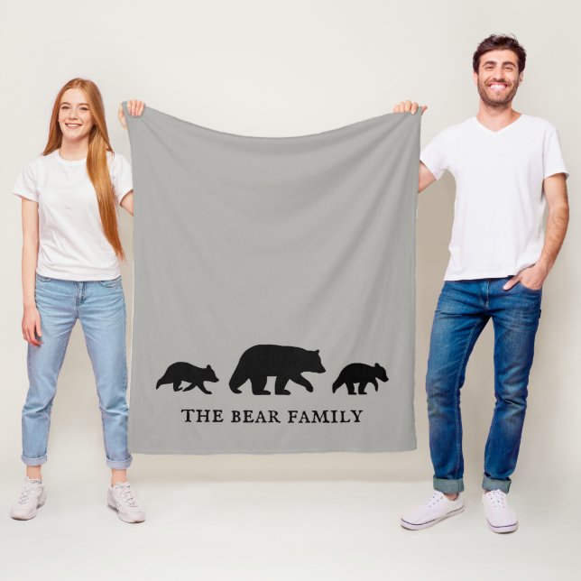 Couverture Polaire Ours Noir aux oursons Silhouettes Personnalisé (En situation)