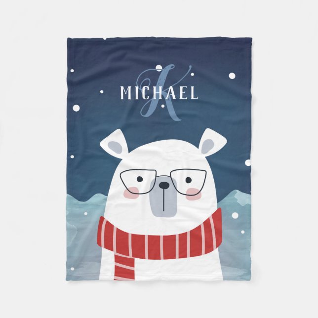 Couverture Polaire Ours polaire bespectacé | Monogramme (Devant)