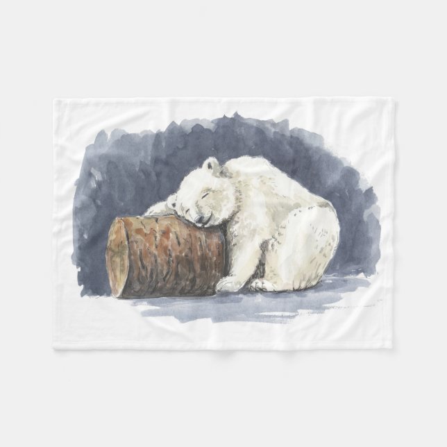 Couverture Polaire Ours polaire dormant, aquarelle (Devant (Horizontal))