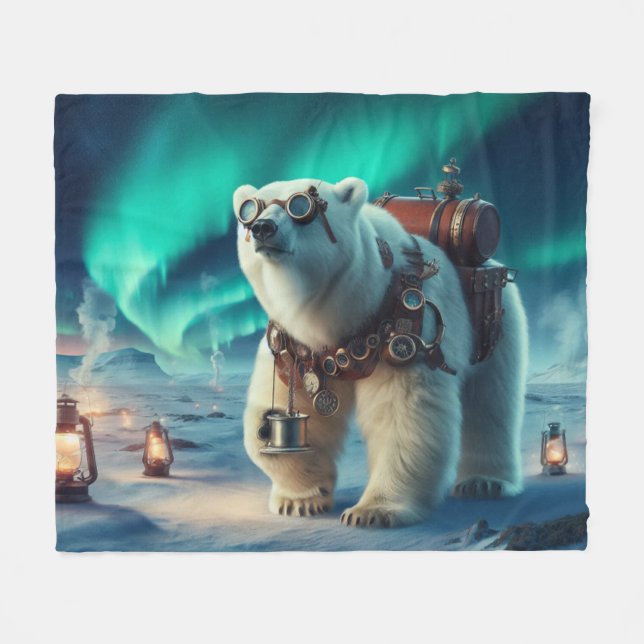 Couverture Polaire Ours polaire vapeur et Aurora Art (Devant (Horizontal))
