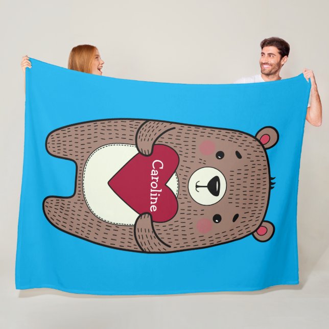 Couverture Polaire Ours Quirky, Whimsical Avec Dessin Coeur Personnal (En situation)
