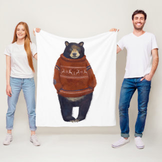 Couverture Polaire Ours rouge de chandail de renne