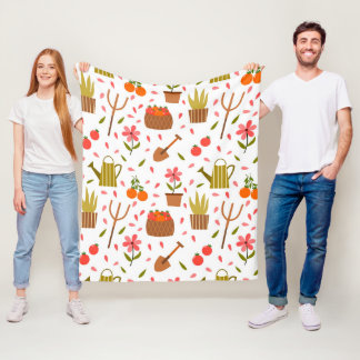 Couverture Polaire Outils de jardinage mignon et Plante Motif sans co
