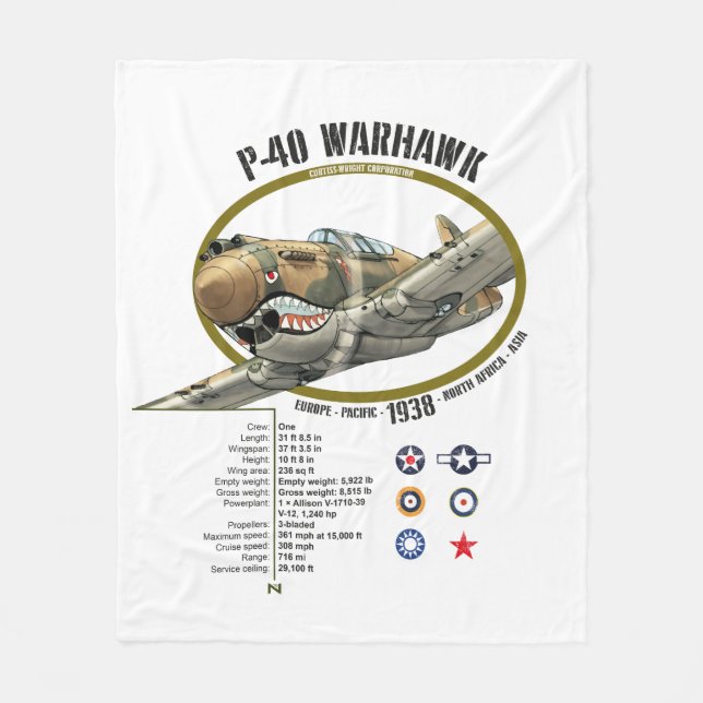 COUVERTURE POLAIRE P-40 WARHAWK CURTIS FLYING TIGERS PLANE (Devant)