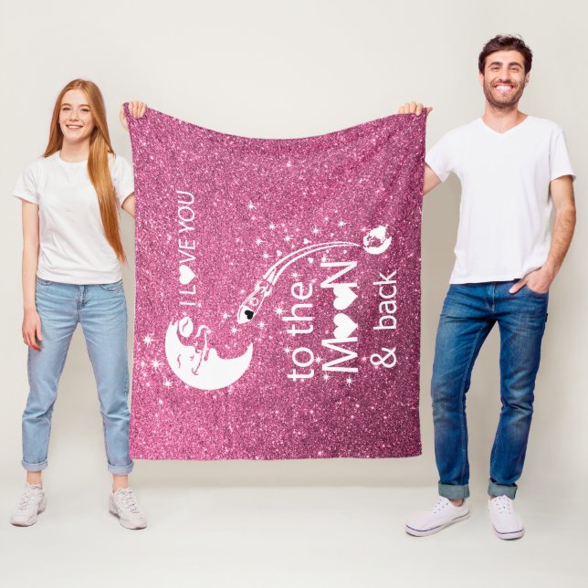 Couverture Polaire Paillette rose | Je T'Aime À La Lune (En situation)