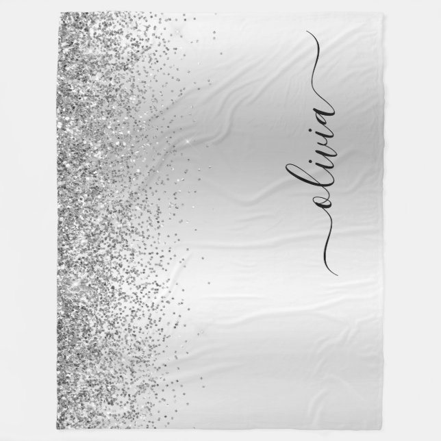 Couverture Polaire Paillettes Argentées Monogramme Nom (Devant)